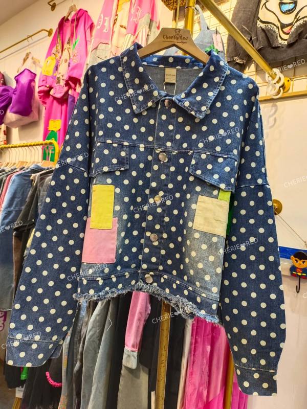 WOIS JAKET CROP J POLKADOT PATCHES