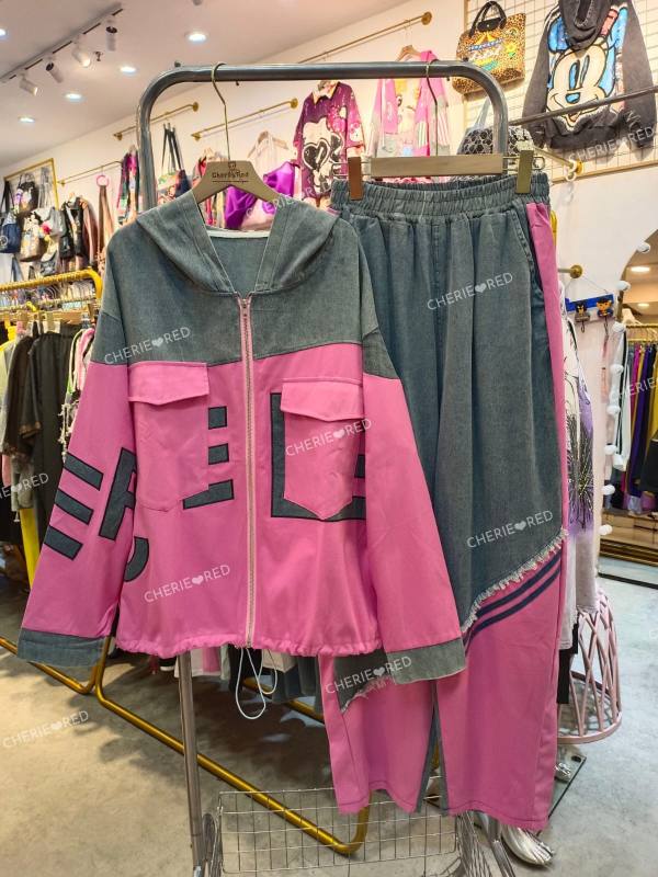 NO BRAND ONE SET HOODIE ZIP PINK DNM
